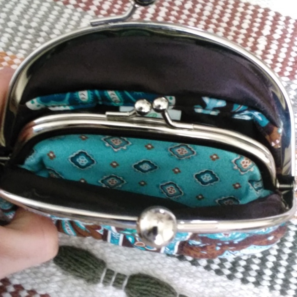 Vera Bradley Teal Floral Double Kiss-Lock Coin Purse - Picture 4 of 4